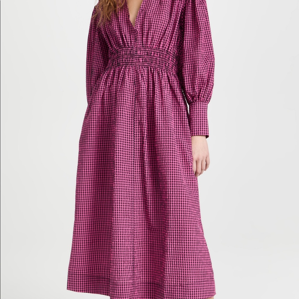 GANNÌ Seersucker Check Midi Dress